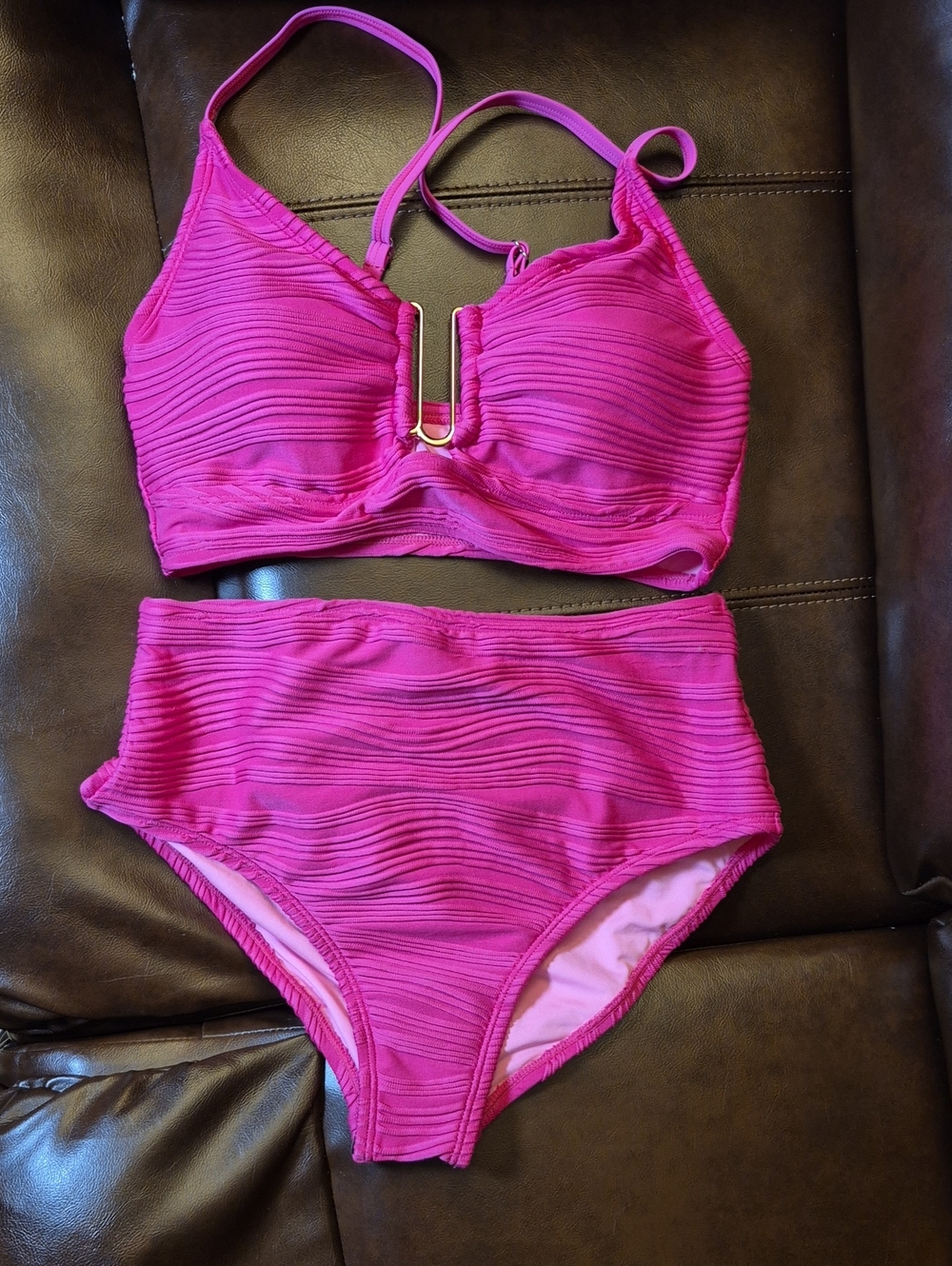 Women's High-Waist Two-Piece Swim Set - Hot Pink (New Without Tags)